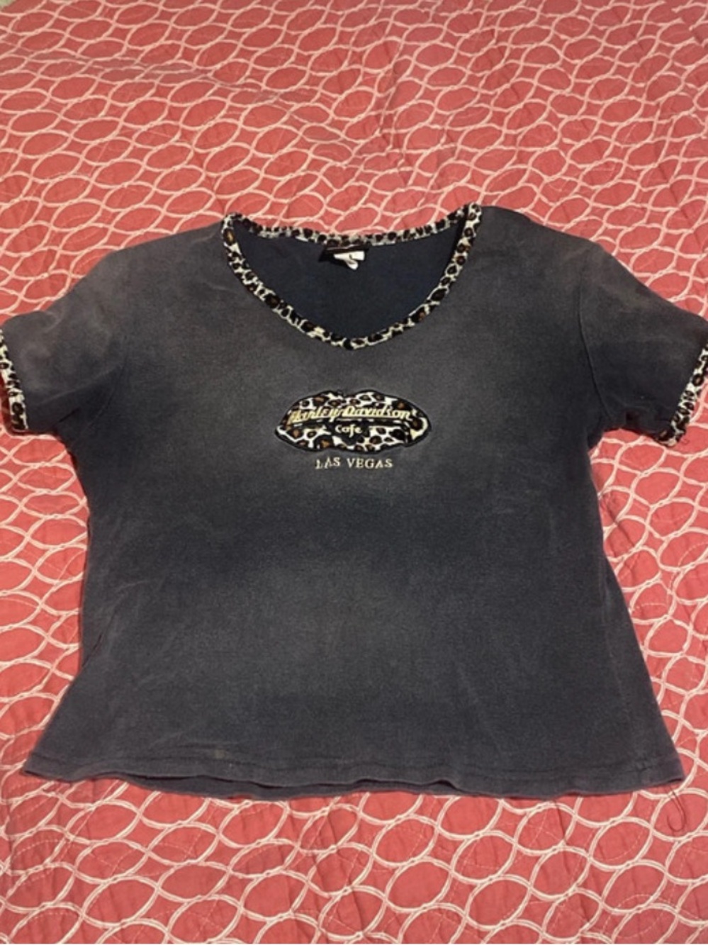 Harley-Davidson Black Short Sleeve Tee with Leopard Trim